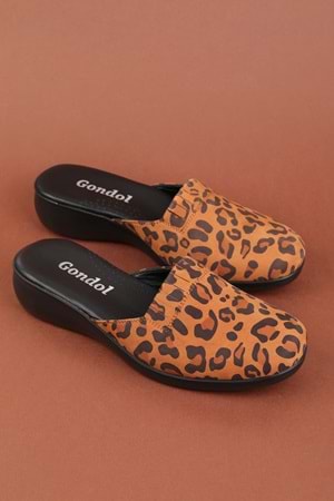 Gondol Kadın İçi Dışı Hakiki Deri Şık Ev Terliği Özl.960 - Taba Leopar - 36
