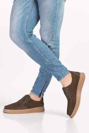 Gondol Hakiki Deri Erkek Loafer Ayakkabı src.810 - Haki Nubuk - 41