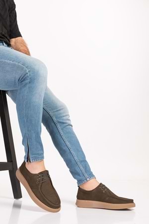 Gondol Hakiki Deri Erkek Loafer Ayakkabı src.810 - Haki Nubuk - 41