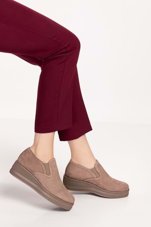 Gondol Kadın Hakiki Deri Anatomik Taban Günlük Ayakkabı ell.6294 - Vizon - 41