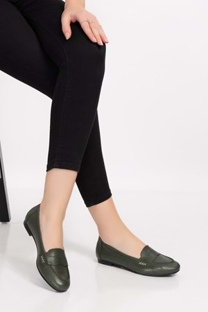 Gondol Kadın Hakiki Deri Loafer Babet Anl.6184 - Haki - 39