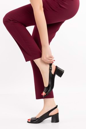 Gondol Hakiki Deri Topuklu Ayakkabı şhn.868 - Siyah - 34