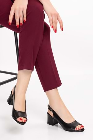 Gondol Hakiki Deri Topuklu Ayakkabı şhn.868 - Siyah - 34