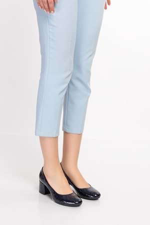 Gondol Kadın Hakiki Deri Yuvarlak Burun Topuklu Ayakkabı vdt.210 - Lacivert Croco - 38