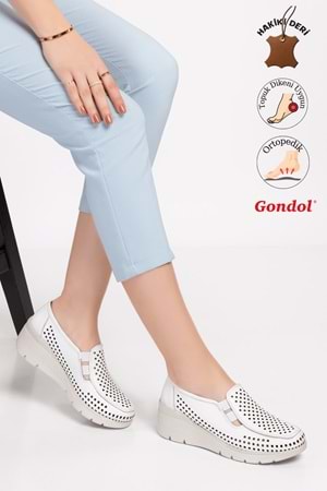 Gondol Hakiki Deri Dolgu Taban Rahat Yazlık Ayakkabı esfa.4001 - Beyaz - 35