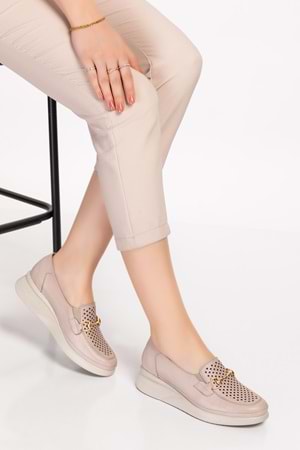 Gondol Hakiki Deri Anatomik Taban Toka Detaylı Rahat Ayakkabı ndr.106 - Buz Gri - 41