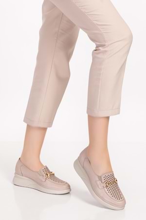 Gondol Hakiki Deri Anatomik Taban Toka Detaylı Rahat Ayakkabı ndr.106 - Buz Gri - 41