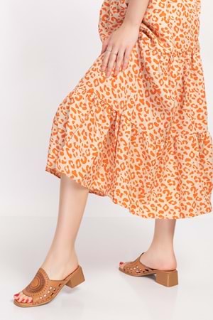 Gondol Hakiki Deri Lazerli Şık Topuklu Terlik Msa.1116 - Taba - 41