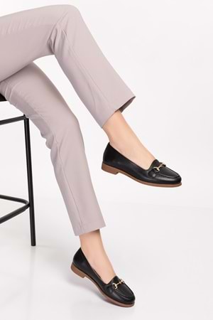 Gondol Hakiki Deri Kadın Günlük Loafer vdt.851 - Siyah - 35