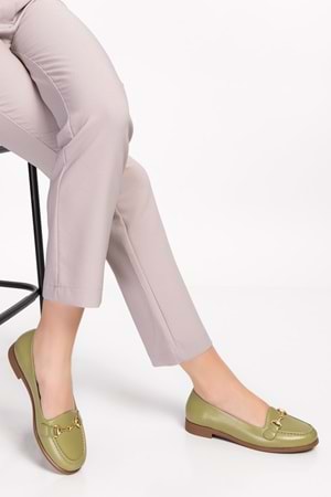 Gondol Hakiki Deri Kadın Günlük Loafer vdt.851 - Yeşil - 41