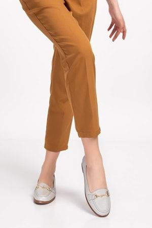 Gondol Hakiki Deri Kadın Günlük Loafer vdt.851 - Buz Gri - 35