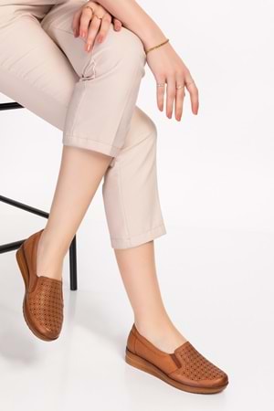 Gondol Kadın Hakiki Deri Anatomik Taban Lazer Delikli Günlük Ayakkabı Pyt.1208 - Taba - 36