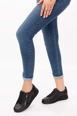 Gondol Hakiki Deri Anatomik Taban Fermuarlı Rahat Günlük Ayakkabı Ndr.6500 - Siyah - 37