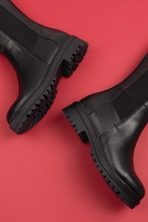 Gondol Hakiki Deri Yanları Latikli Esnek Binici Çizme anl.2305 - Siyah - 39