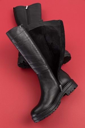 Gondol Hakiki Deri Yanları Latikli Esnek Binici Çizme anl.2305 - Siyah - 39