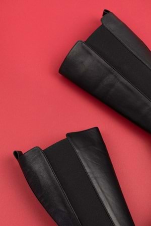 Gondol Hakiki Deri Yanları Latikli Esnek Binici Çizme anl.2305 - Siyah - 41