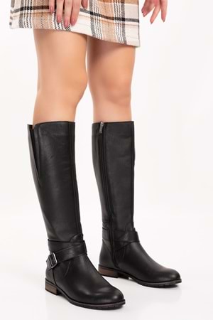 Gondol Hakiki Deri Yanları Latikli Esnek Binici Çizme anl.2704 - Siyah - 35