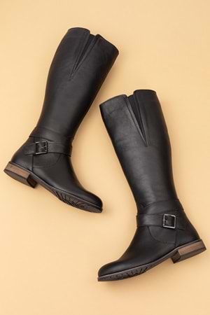 Gondol Hakiki Deri Yanları Latikli Esnek Binici Çizme anl.2704 - Siyah - 35