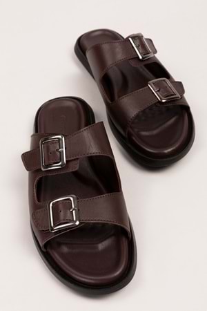 Gondol Erkek Hakiki Deri Günlük Klasik Tokalı Terlik esm.610 - Kahverengi - 40