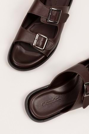 Gondol Erkek Hakiki Deri Günlük Klasik Tokalı Terlik esm.610 - Kahverengi - 40