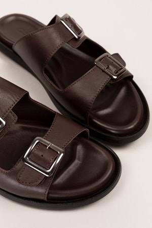 Gondol Erkek Hakiki Deri Günlük Klasik Tokalı Terlik esm.610 - Kahverengi - 40