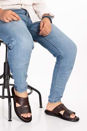 Gondol Erkek Hakiki Deri Günlük Klasik Terlik esm.017 - Kahverengi - 40