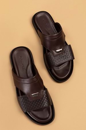 Gondol Erkek Hakiki Deri Günlük Klasik Terlik esm.017 - Kahverengi - 40