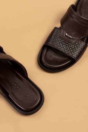 Gondol Erkek Hakiki Deri Günlük Klasik Terlik esm.017 - Kahverengi - 40