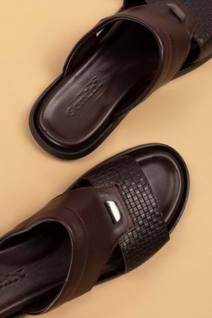 Gondol Erkek Hakiki Deri Günlük Klasik Terlik esm.017 - Kahverengi - 40