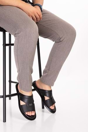 Gondol Erkek Hakiki Deri Günlük Klasik Terlik esm.017 - Siyah - 41