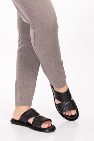 Gondol Erkek Hakiki Deri Günlük Klasik Terlik esm.017 - Siyah - 41