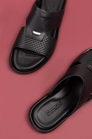 Gondol Erkek Hakiki Deri Günlük Klasik Terlik esm.017 - Siyah - 41