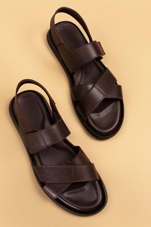 Gondol Erkek Hakiki Deri Günlük Klasik Sandalet esm.434 - Kahverengi - 40