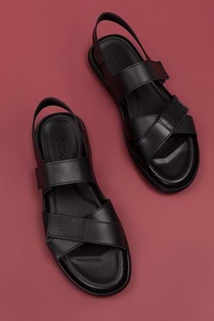 Gondol Erkek Hakiki Deri Günlük Klasik Sandalet esm.434 - Siyah - 40