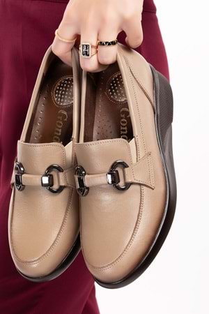 Gondol Hakiki Deri Anatomik Taban Rahat Ayakkabı elnr.5831 - Vizon - 37