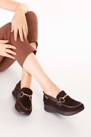 Gondol Hakiki Deri Anatomik Taban Rahat Ayakkabı elnr.5831 - Kahverengi - 39