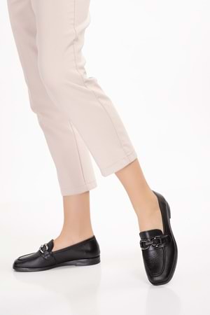 Gondol Hakiki Deri Kadın Köşeli Burun Loafer esl.b06 - Siyah - 36