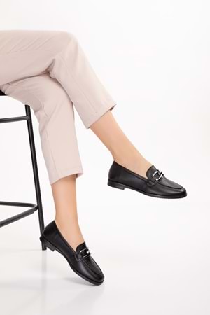 Gondol Hakiki Deri Kadın Köşeli Burun Loafer esl.b06 - Siyah - 41