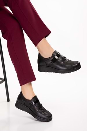 Gondol Hakiki Deri Anatomik Taban Rahat Lastik Bağcıklı Ayakkabı elnr.5805 - Siyah - 36