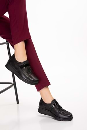 Gondol Hakiki Deri Anatomik Taban Rahat Lastik Bağcıklı Ayakkabı elnr.5805 - Siyah - 36