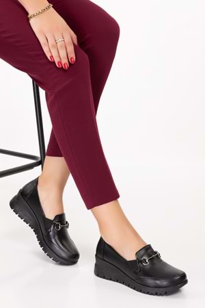 Gondol Kadın Hakiki Deri Anatomik Taban Tokalı Casual Ayakkabı pyt.6210 - Siyah - 37