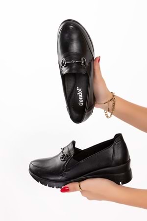 Gondol Kadın Hakiki Deri Anatomik Taban Tokalı Casual Ayakkabı pyt.6210 - Siyah - 37