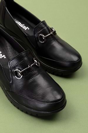 Gondol Kadın Hakiki Deri Anatomik Taban Tokalı Casual Ayakkabı pyt.6210 - Siyah - 37