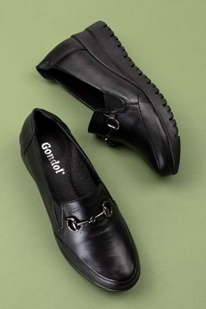 Gondol Kadın Hakiki Deri Anatomik Taban Tokalı Casual Ayakkabı pyt.6210 - Siyah - 37