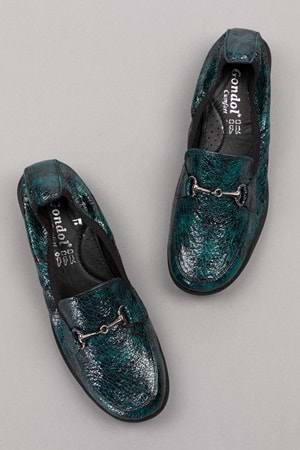 Gondol Kadın Hakiki Deri Anatomik Taban Lastikli Babet ell.7085 - Yeşil Croco - 40