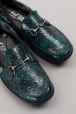 Gondol Kadın Hakiki Deri Anatomik Taban Lastikli Babet ell.7085 - Yeşil Croco - 40