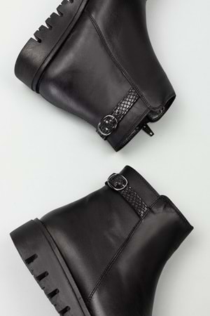 Gondol Kadın Hakiki Deri Petek Detaylı Bot elnr.1450 - Siyah - 40