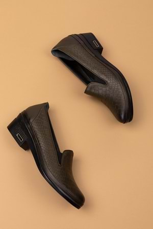 Gondol Hakiki Deri Kısa Topuklu Lastik Detaylı Ayakkabı msa.65 - Haki - 40