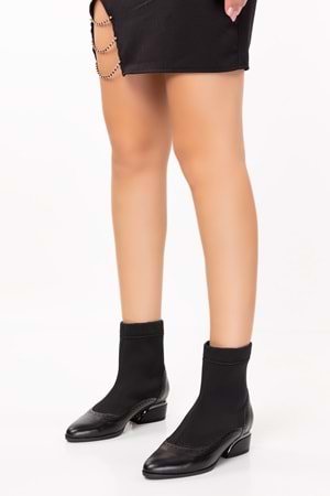 Gondol Kadın Hakiki Deri Kısa Topuklu Üst Streçli Bot Ast.229 - Siyah - 35