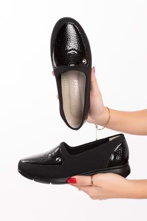 Gondol Hakiki Deri Yanları Strecli Günlük Ayakkabı vdt.195 - Siyah - 36